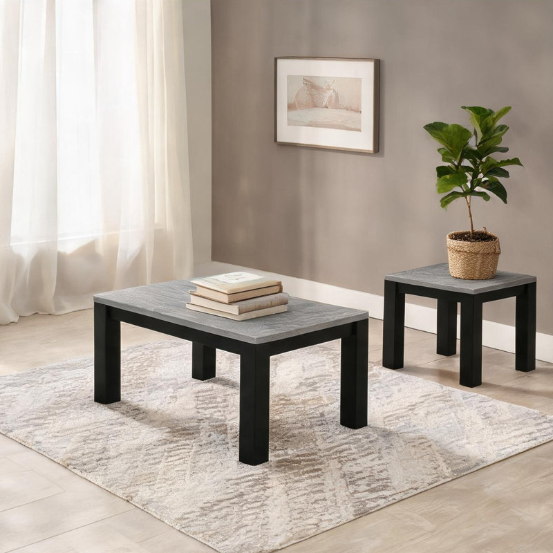 Ensemble de tables basses et de tables d'appoint élégantes en bois au fini gris doux et noir, pratique pour les salons confortables, style contemporain