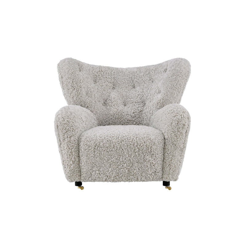 Fauteuil d'appoint Misty, Gris véritable fourrure / laine