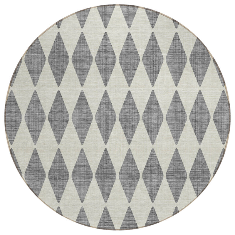 Tapis d'intérieur rond lavable géométrique 8 pi gris