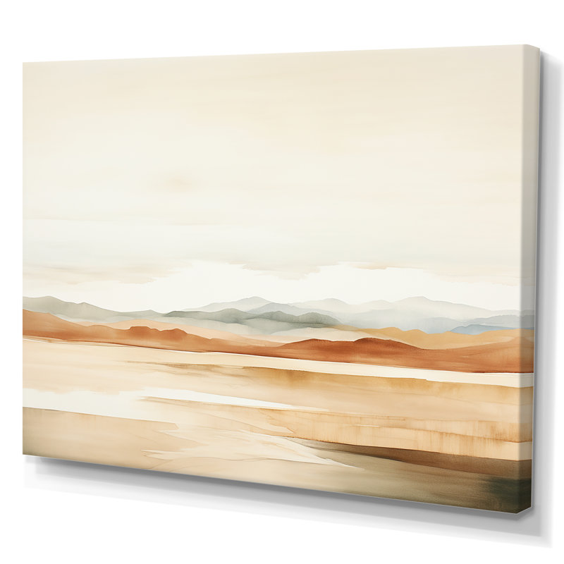 Minimalisme, horizon de montagne beige, Toile tendue, H 16 po x l 32 po x P 1 po