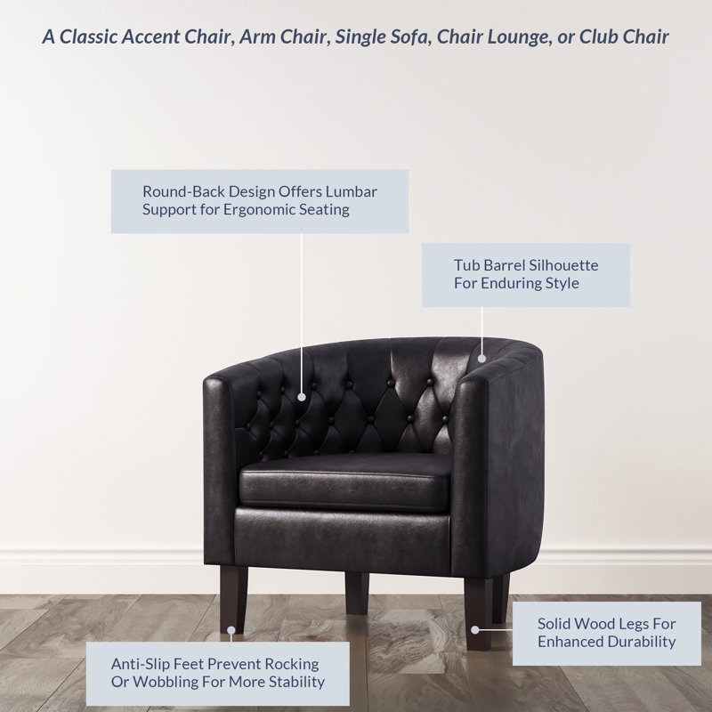Zeniyah 28.25 Wide Faux Leather Barrel Chair, Black Faux Leather