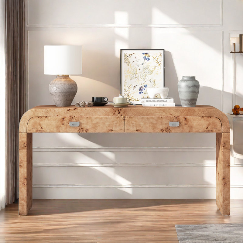 Console élégante Albright avec grain de bois unique et 2 tiroirs, Brun
