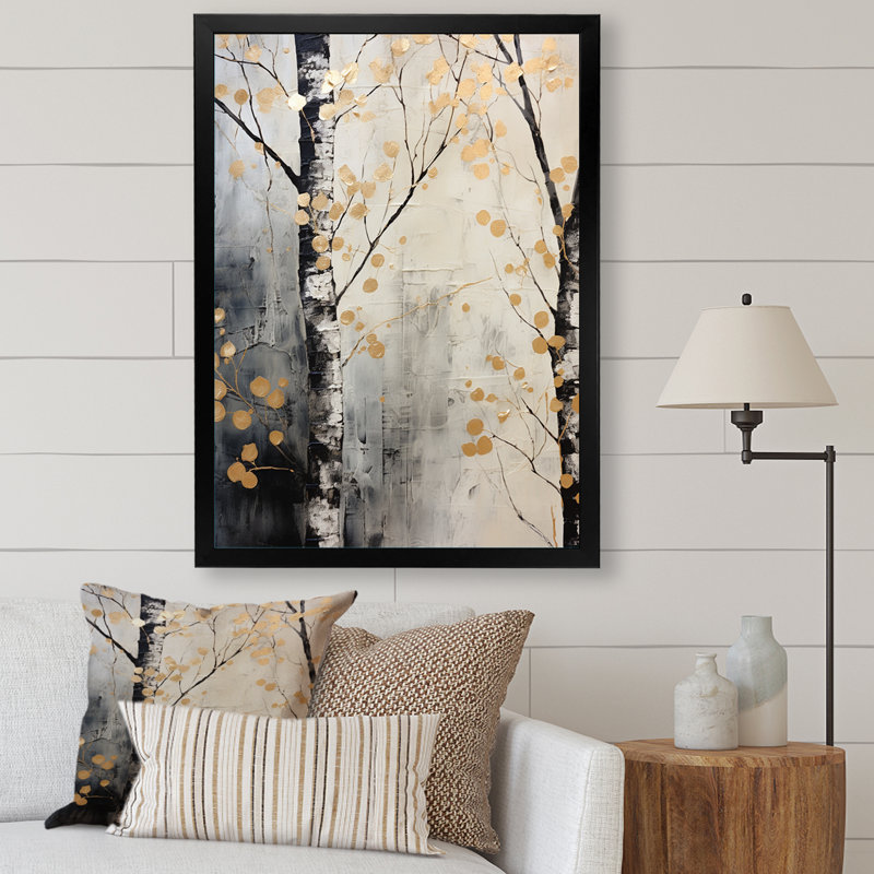 Arbre monochrome monochromes gris et or - impressions murales florales et botaniques, H 32 po x l 16 po x P 1 po