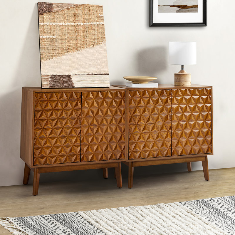 Kuriko 32" Tall 2-Solid Wood Door Accent Cabinet with Adjustable Shelves, Walnut