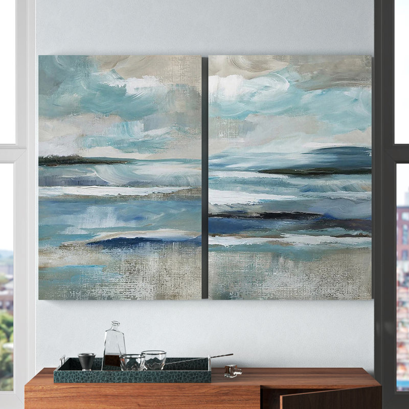 " Distant Drama I " 2 - Pieces Painting Print, 27" H x 36" W, Wrapped Canvas, No Frame