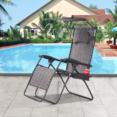Outdoor Folding Recliner Lounge Chair with Shade Canopy And Cup Holder