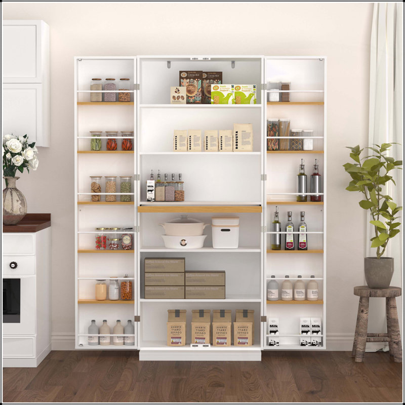 Armoire de cuisine blanche avec portes et tablettes réglables Buffet autoportant pour cuisine