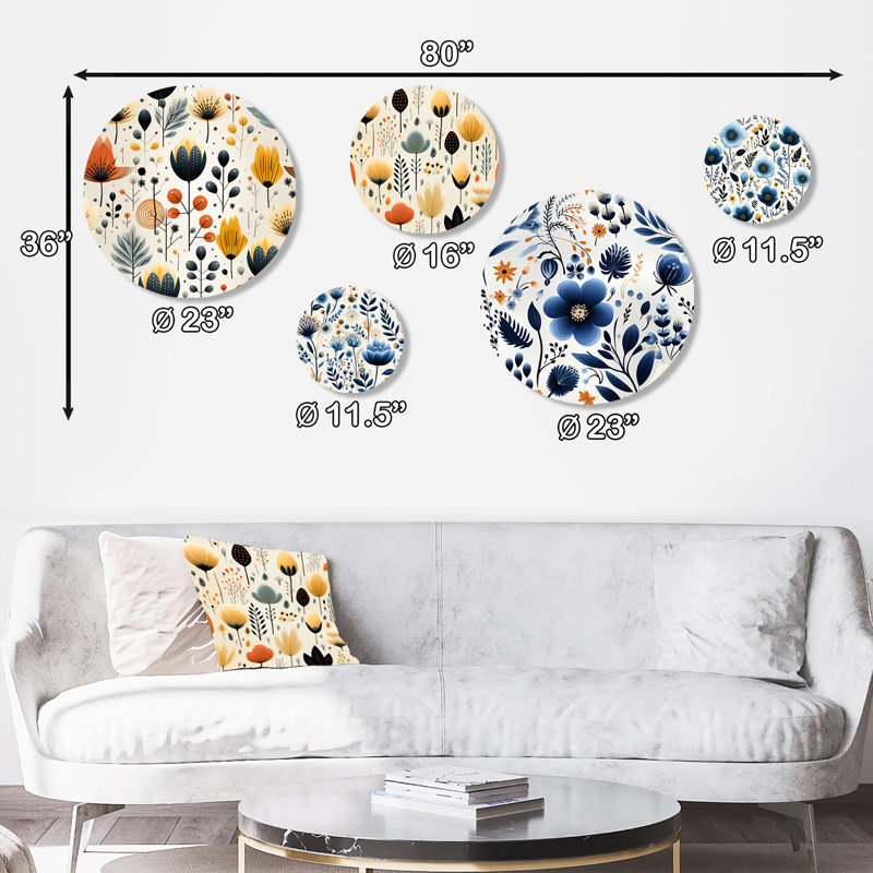 Mariana - ensemble d'art mural floral rond 5 pièces