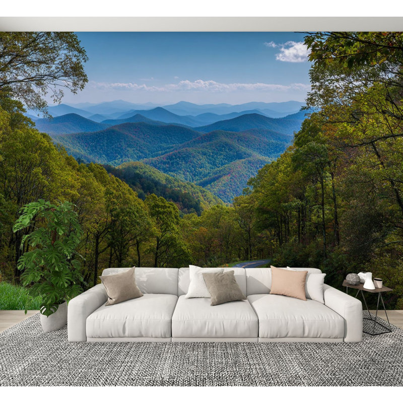 Papier peint adhésif à motif de forêt, chaîne de montagnes, crête bleue, Parkway, Virginie, peintures murales H 100 po x l 144 po, papier peint amovible en PVC, autocollant, pour le bureau de la chambre à coucher Lake House