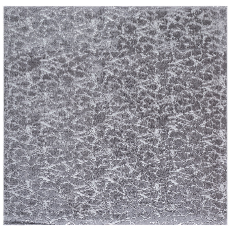 Faux Rabbit Fur Metallic Performance Abstract Rug, Square 6'