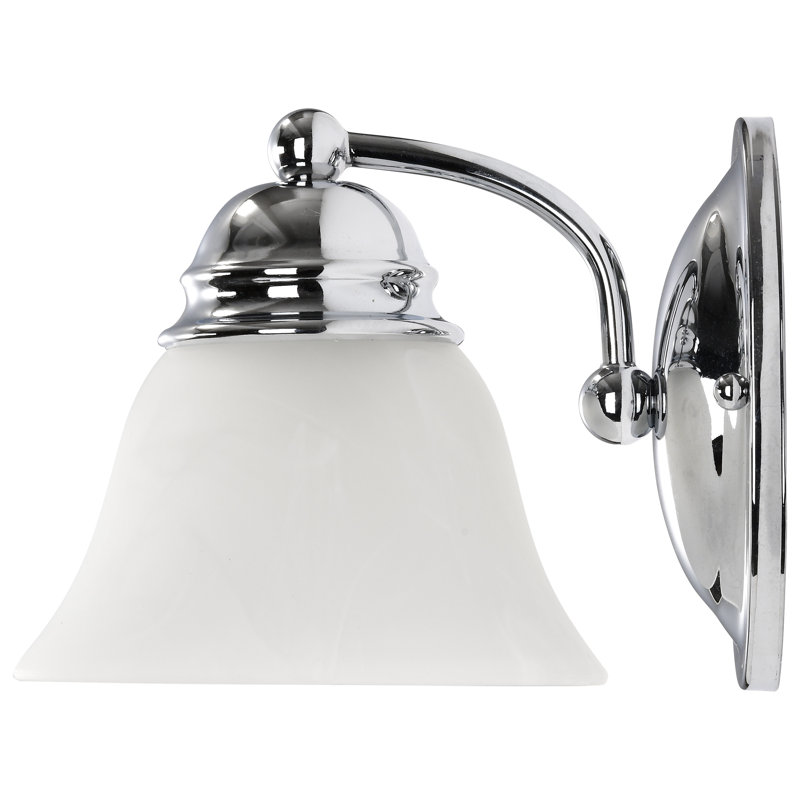 Charmaine Armed Sconce, 1 x 100W A19 Medium Base Incandescent, Alabaster, Polished Chrome