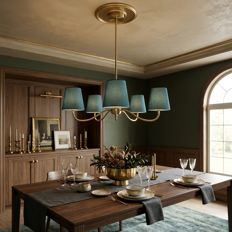 Wrought Iron 5-Light Chandelier, Blue, Laiton poli