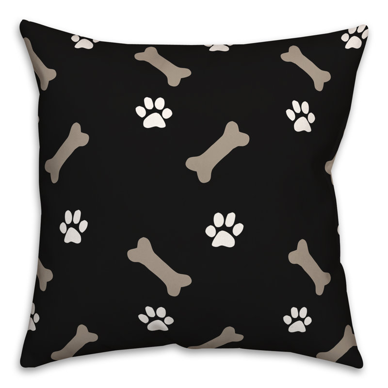 Coussin décoratif intérieur / extérieur en polyester à imprimé animal, Noir, H 18 po x l 18 po