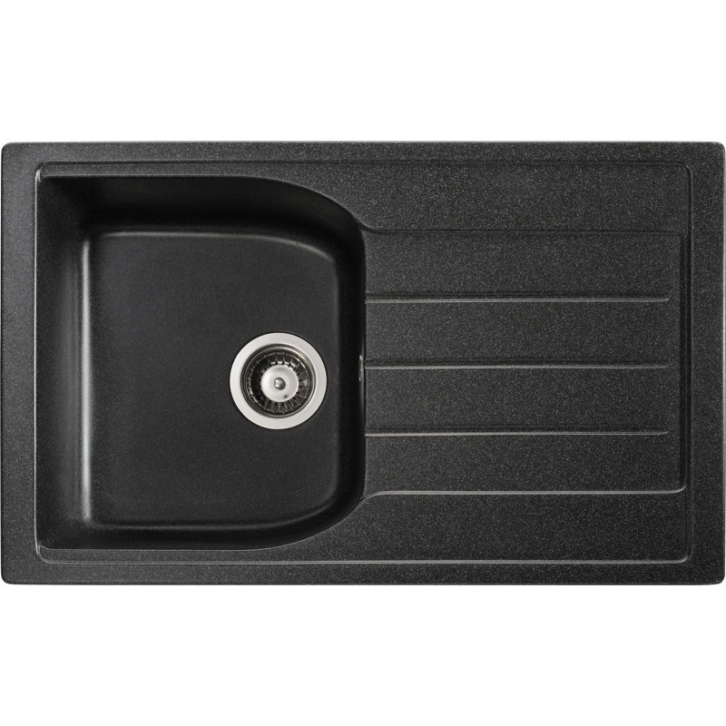 Abode Designs Oriel 480mm W Single Bowl Granite Kitchen Sink with 2 Faucet Holes, Black