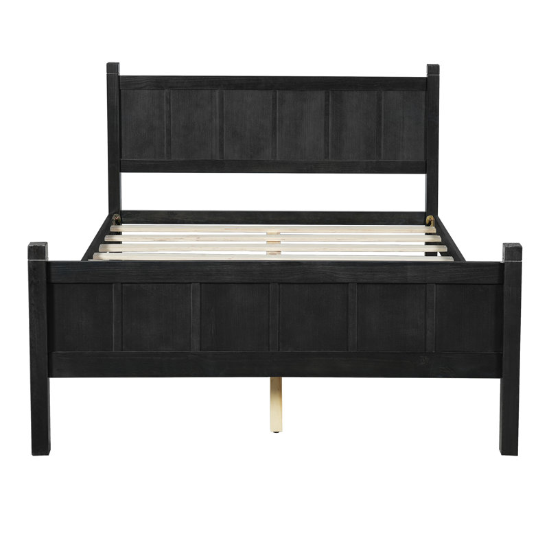 Modern Platform Bed With Headboard, Black, Full