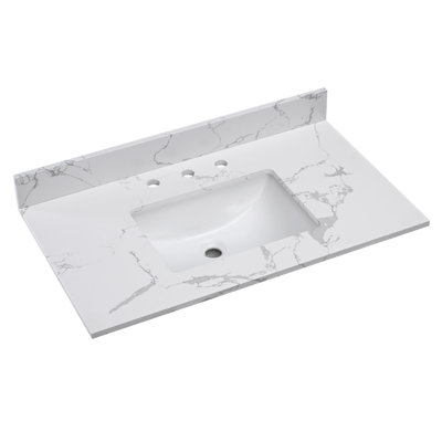 Comptoir de meuble-lavabo en pierre reconstituée 37 "avec trous de robinet d'évier