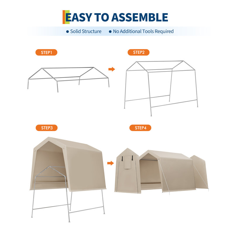 6x8x7 FT Pop-Up Shed, Heavy-Duty Waterproof UV PE Canopy, Zipper Door, Screen Window, Instant Portable Garage for Bikes, Mower & Garden Tools, Khaki