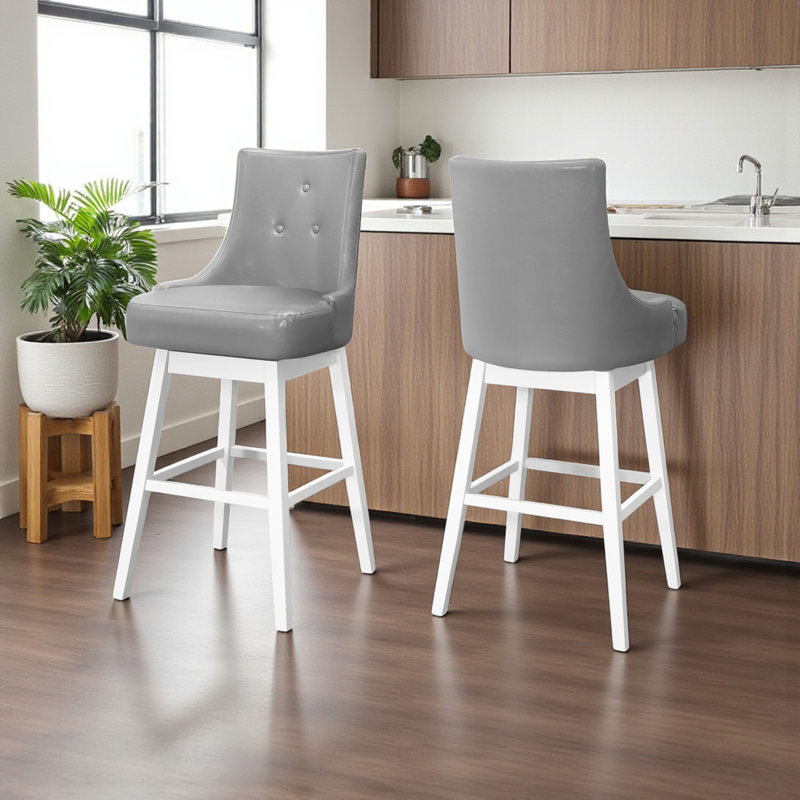 Tabouret de bar à quatre pieds blanc et gris Walter (ensemble de 2), H 45,23 po x l 20,3 po x P 19,6 po
