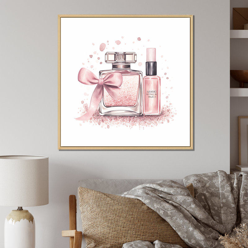 Illustration de maquillage élégant sur toile rose, H 36 po x l 36 po x P 1,5 po, Cadre naturel flottant