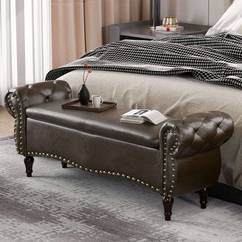 Tolkyn 51.5" Length Upholstered Bench & Ottoman, Dark Brown