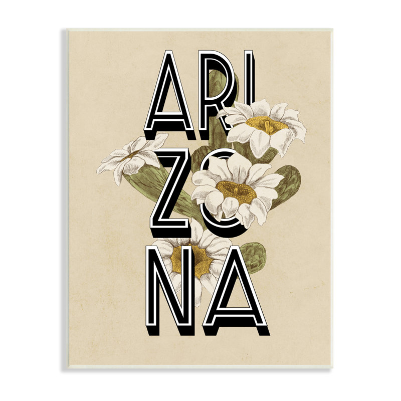 Art de l'Arizona State, fleur de Saguaro, art typographique sur plaque par Daphne Polselli, H 19 po x l 13 po x P 0,5 po