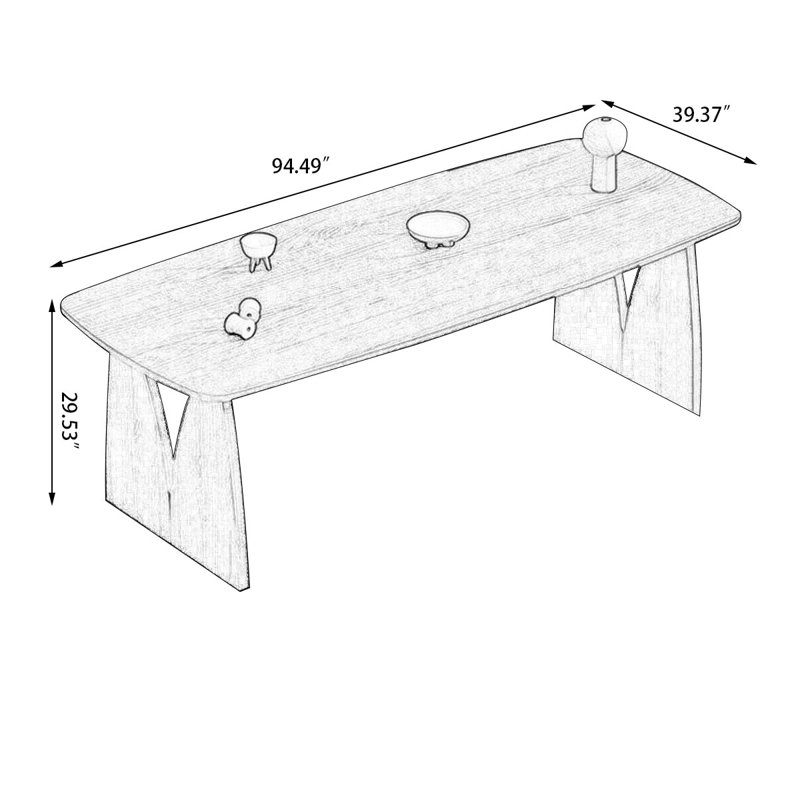 Rectangular Solid Wood Dining Table, 29.53"H x 94.49"L x 39.37"W, Black