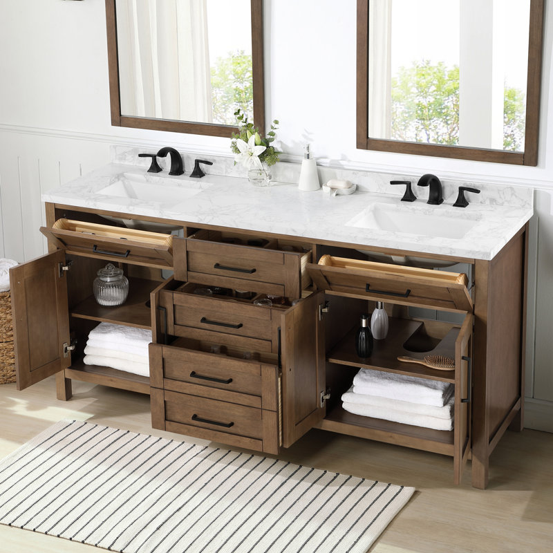 Meuble-lavabo double 72,05 po avec plateau en marbre Jaylea