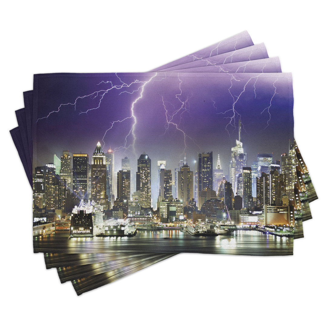 Platzdeckchen 4er Set, Storm Thunder in New York, anthrazitfarbenes Indigo