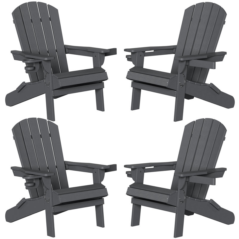 Outdoor HDPE Foldable Adirondack Chair Set, Gray