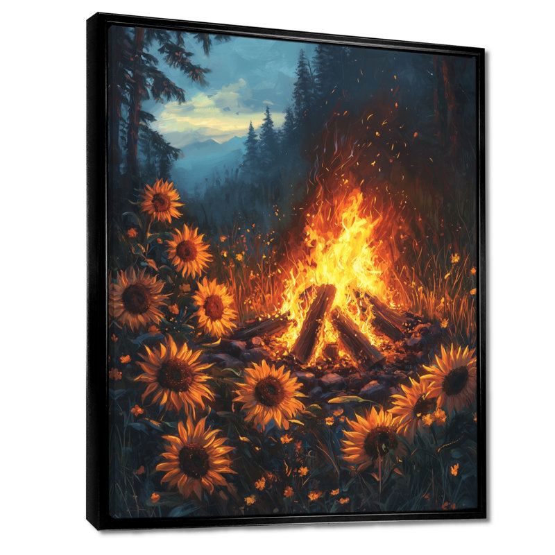 Dorus Country Side Firelight Sunflowers - Tournesols, art mural, H 20 po x l 12 po, Reproduction encadrée sans passe-partout