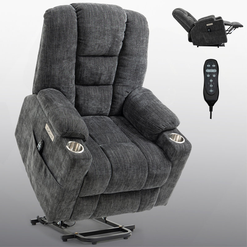 Soft Recliner, Large Power Lift Recliner Chair With Massage And Heat For Elderly, Overstuffed Wide Recliners, Heavy Duty Motion Mechanism With USB And Type C Ports, 2 Steel Cup Holders