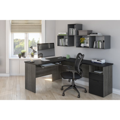 L-Shaped Executive Desk with Power Outlet