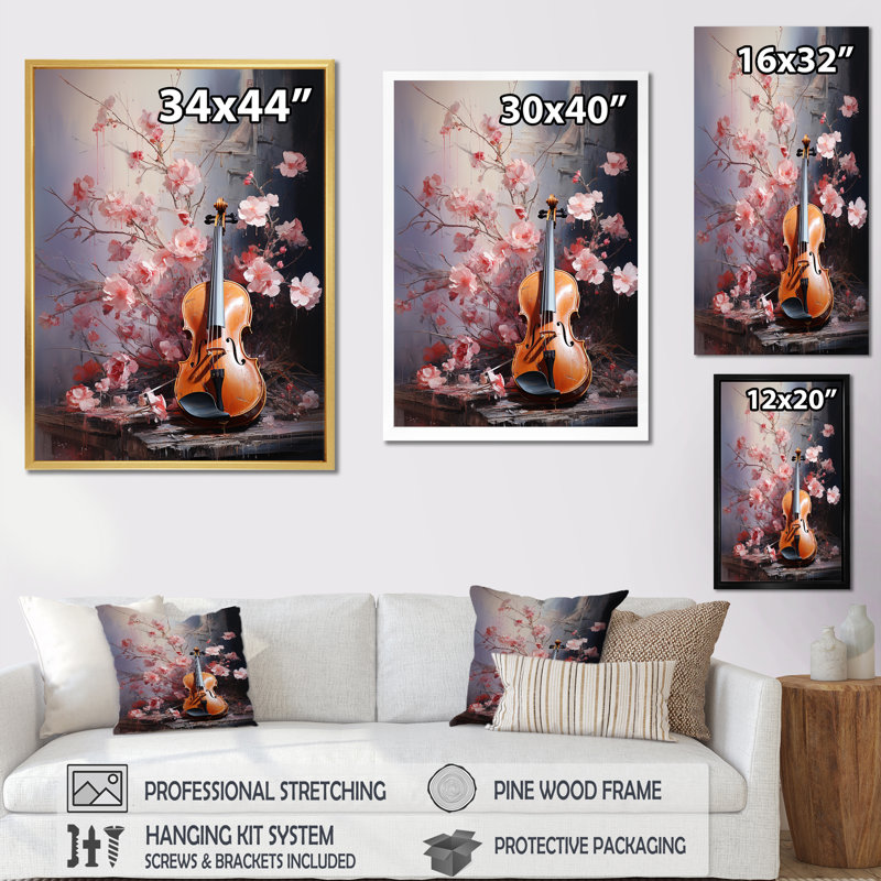 Violon et nature harmoniques nuances II sur toile, H 40 po x l 30 po x P 1,5 po, Cadre photo noir