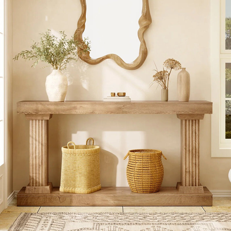 Console rétro de style français, H 35,4 po x l 63 po x P 11,8 po, Bois naturel