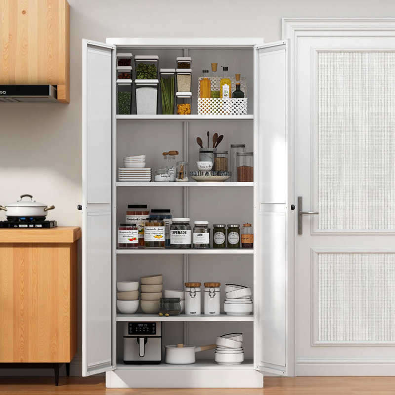 Armoire-garde-manger en métal robuste de 61 po - Organisateur de rangement autoportant blanc avec 4 tablettes réglables (capacité de 110 lb)
