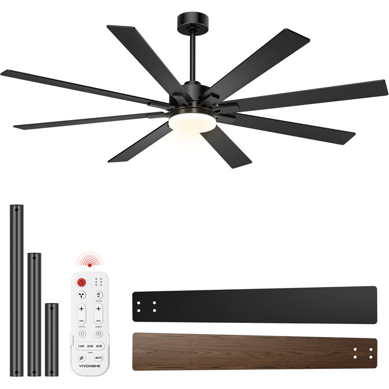 72 Inch Low Profile Ceiling Fan With Led Light And Remote, Black, Dark Brown Wood/Black