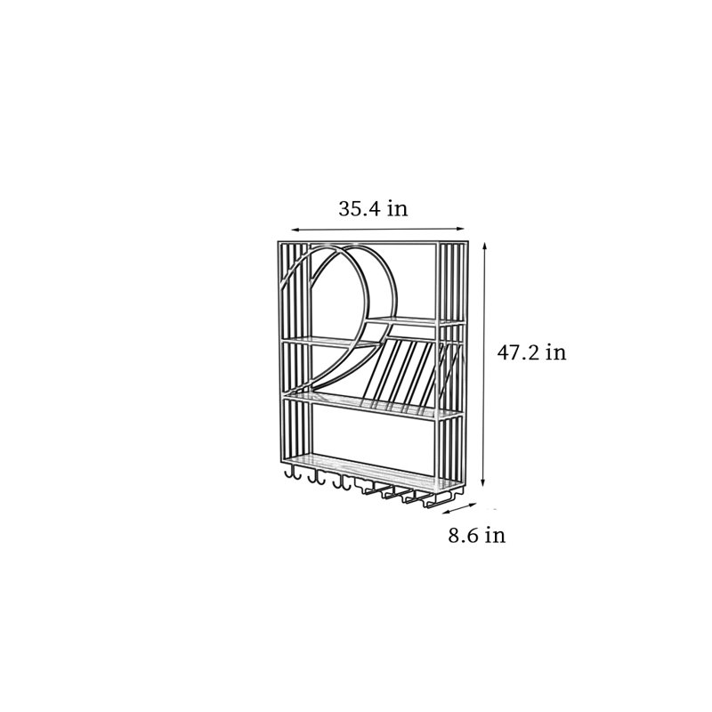 Iron side-guard wall-mounted wine rack, Gold, 47.2" H x 35.4" W x 8.6" D