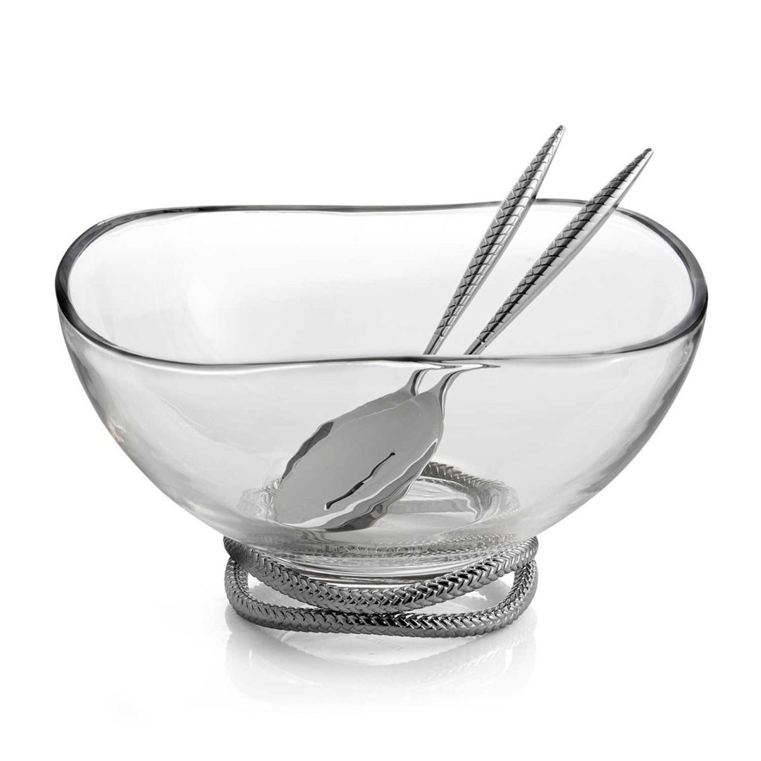 Nambe Braid Glass Salad Bowl W/ Srv Nambé
