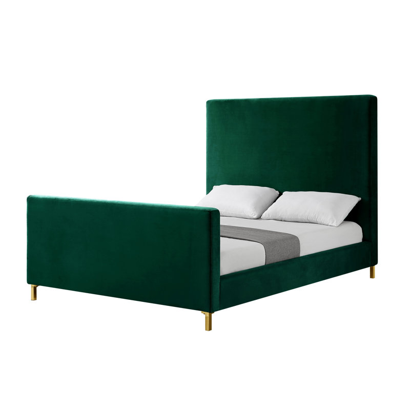 Lit plateforme moderne en velours pour chambre Inza, Grand, Vert forêt