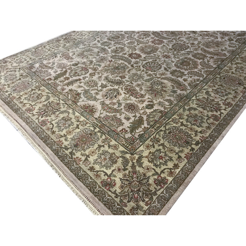 Tapis ivoire et doré de haute qualité noué à la main