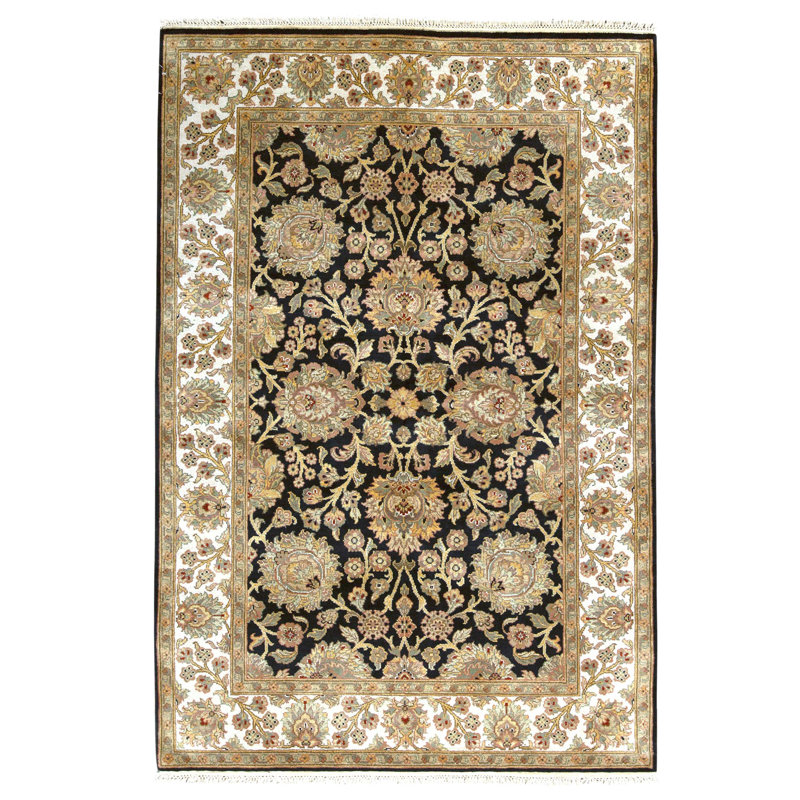 Tapis jaune et ivoire de haute qualité noué à la main