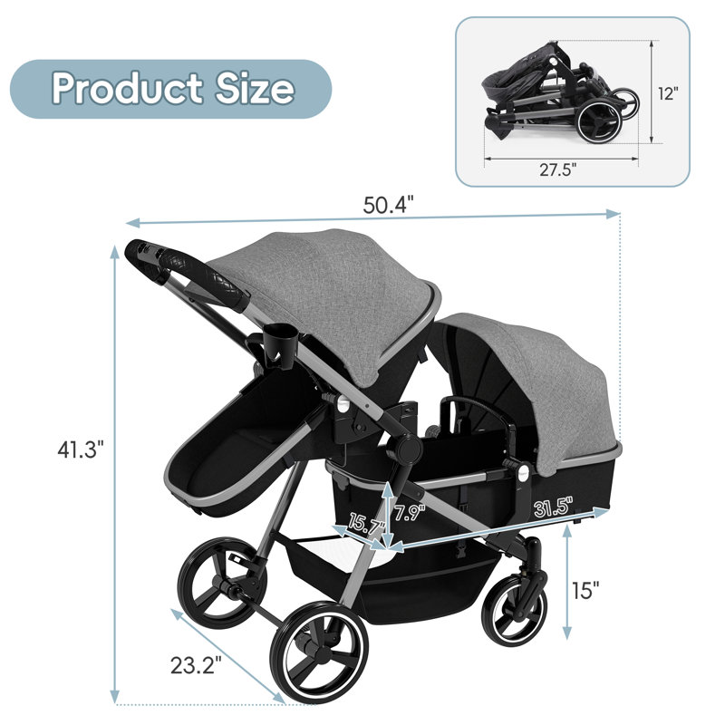 Poussette simple pliable avec dossier réglable, Gris