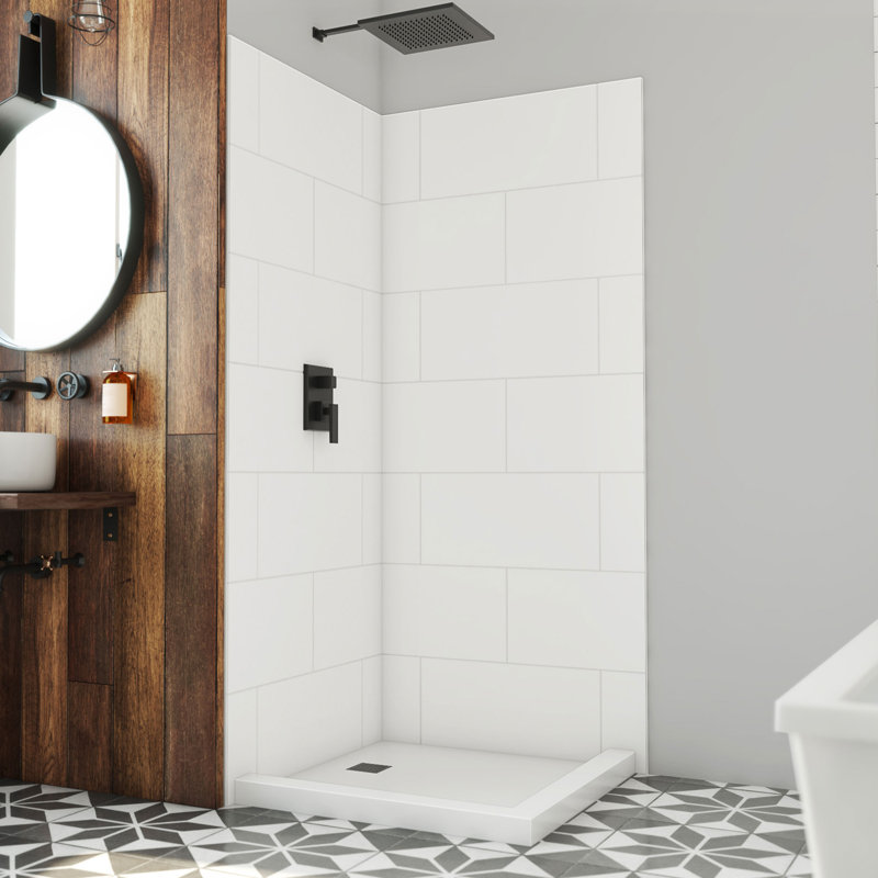 DreamLine DreamStone 36 in. D x 36 in. W x 84 in. H Corner Shower Wall Kit in White Traditional