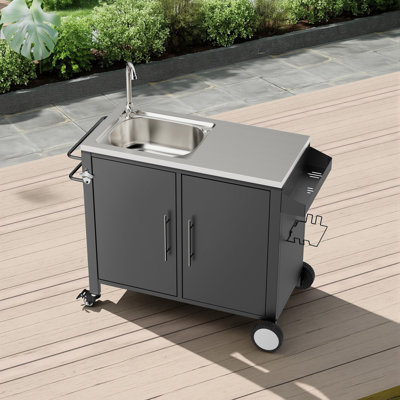 Chariot de barbecue avec évier et armoire de rangement l 38 po