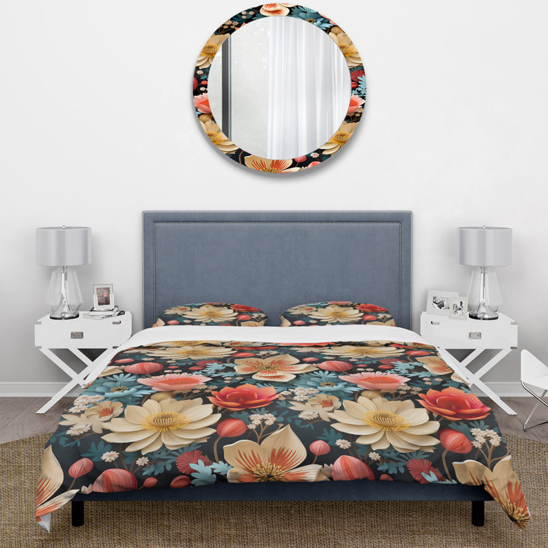 Ensemble de housse de couette à motif floral Coastal Dreams, Housse de couette simple + 1 taie décorative stan