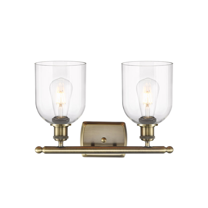 Éclairage pour meuble-lavabo à 2 lumières à intensité variable Allysson, Transparent, Laiton antique