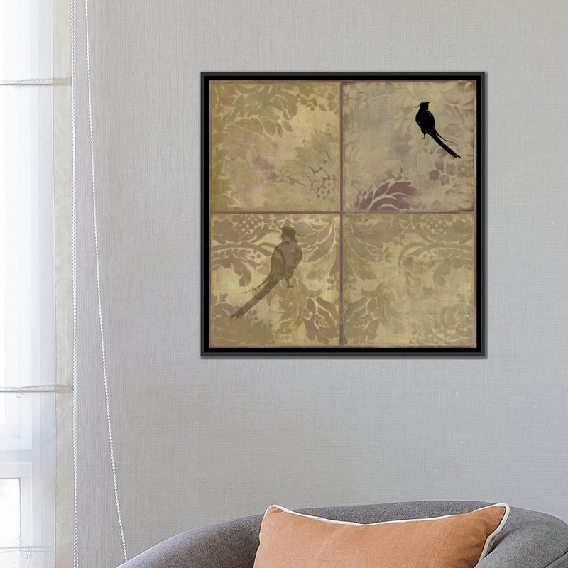 «Damask Birds», reproduction sur toile, H 18 po x l 18 po x P 1,5 po, Toile avec cadre noir, Pas de tapis