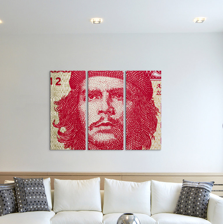 3-tlg. Leinwandbilder-Set Ernesto Che Guevara Portrait auf kubanischem Geldschein