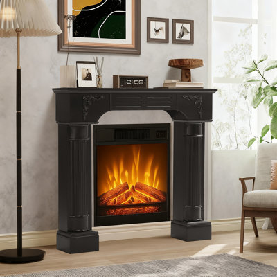  43.28" Fireplace Mantel, Freestanding Fireplace Surround With Leg For Electric Fireplaces, Mdf Mantel Surround With Shelf For Living Room With Decorative Pattern, Anti-Tipping & Waterproof