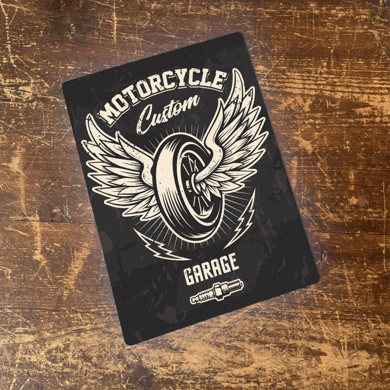 Motorcycle Custom Garage Retro - No Frame Print on Metal, 60cm H x 40cm W